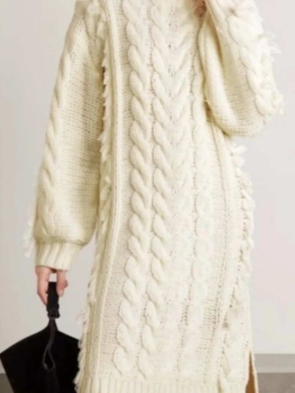 NWT FARM Rio White Cable Knit Fringe Long Sleeve Sweaterdress Pullover Size L - Picture 5 of 15